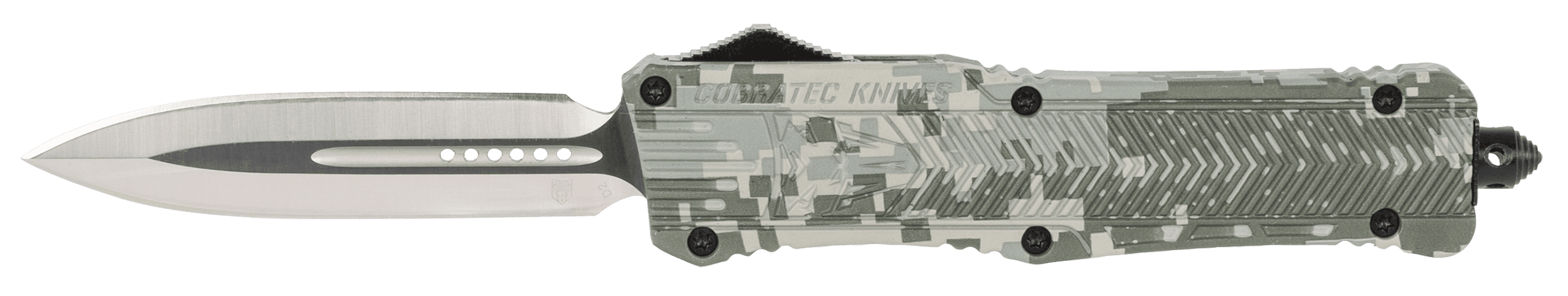 CobraTec Knives LADCCTK1DAGNS CTK-1  Large 3.75" OTF Dagger Plain D2 Steel Blade/Army DigiCamo Aluminum Handle Features Glass Breaker Includes Pocket Clip