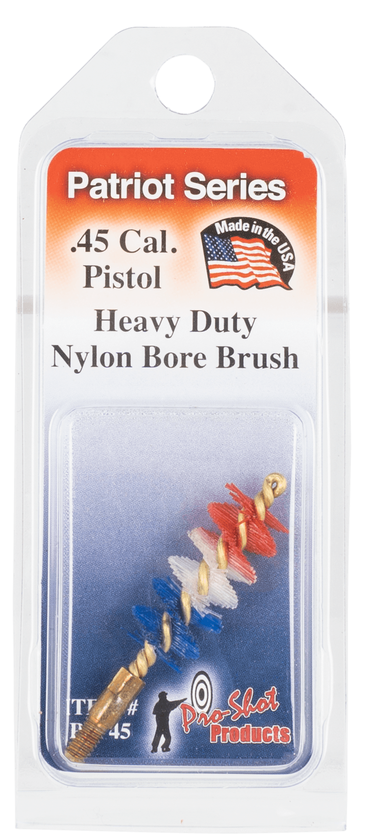 Pro-Shot PSP45 Patriot Series Bore Brush .45 Cal Pistol #8-32 Thread Nylon Bristles Brass Core