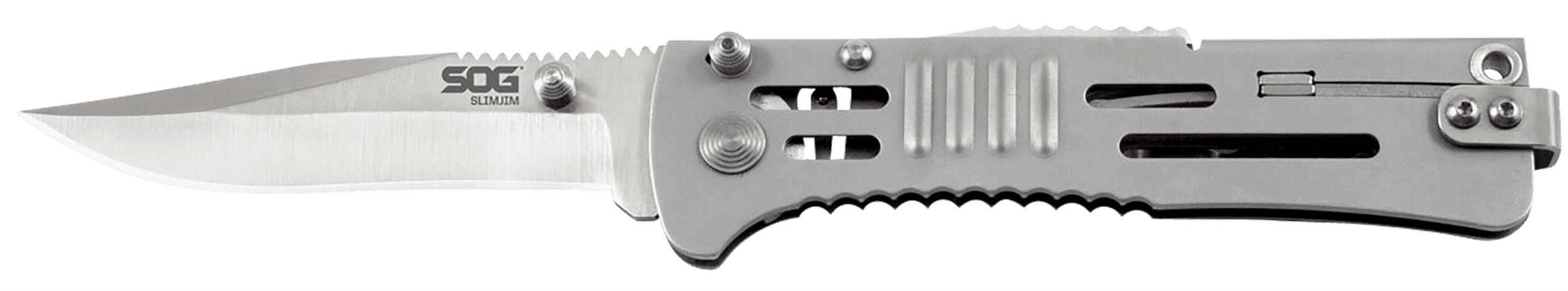 S.O.G SOG-SJ31-CP SlimJim  3.18" Folding Clip Point Plain Satin AUS-8A SS Blade Bead Blasted 420 Stainless Steel Handle Includes Belt Clip
