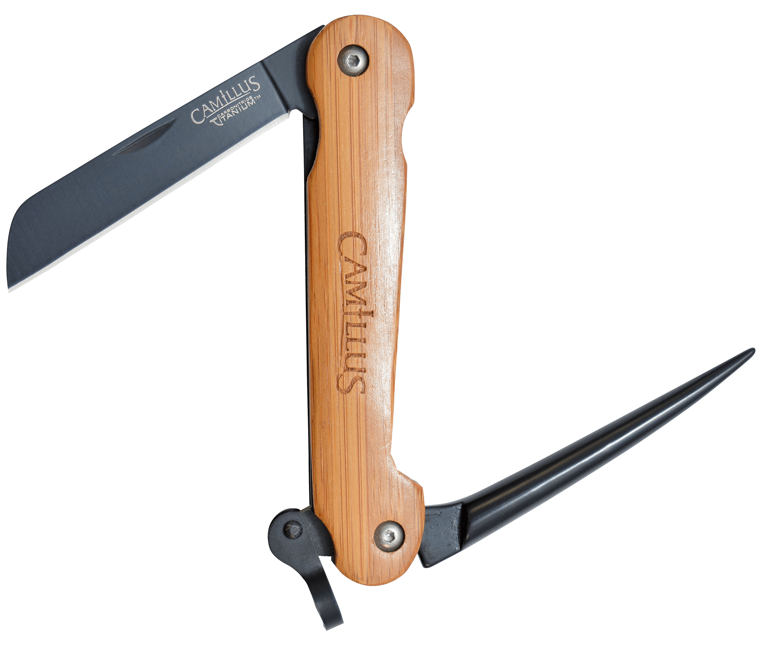 Camillus 18589-001 Marlin Spike Folding Marlin Spike/Sheepsfoot Plain Black Carbonitride Titanium AUS-8A SS Blade, Bamboo Handle