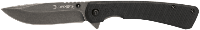 Browning 3220514 Branded Rock EDC 3" Folding Drop Point Plain Black Stonewashed 7Cr17MoV SS Blade, Black G10 Handle