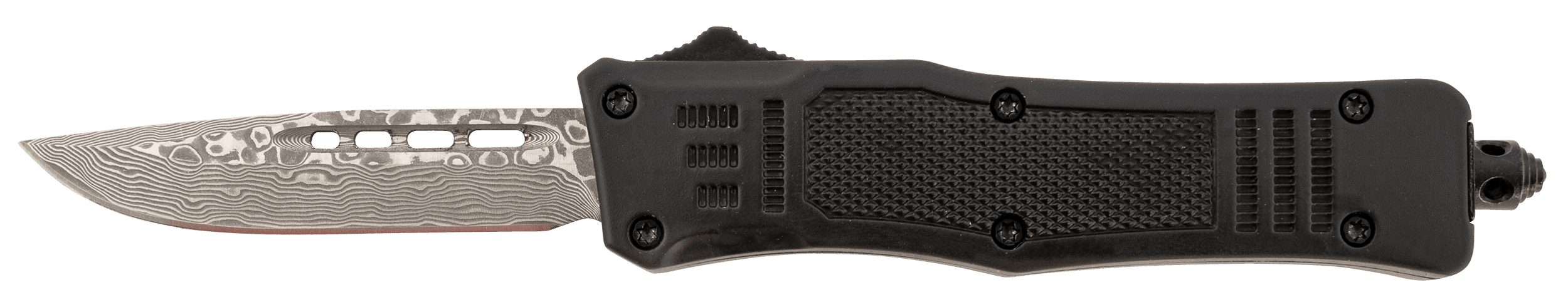 Steel River Knives MT616BRDAMDP Spartan  Mini 2.75" OTF Drop Point Plain Real Damascus 4.25"/ Black Aluminum Zinc Alloy Handle