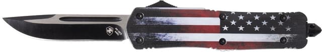 Templar Knife LUS331 US Flag Gen II Large 3.50" OTF Drop Point Plain Black Oxide Stonewashed 440C SS Blade/ 5.25" US Flag Aluminum Handle Features Glass Breaker Includes Pocket Clip/Sheath