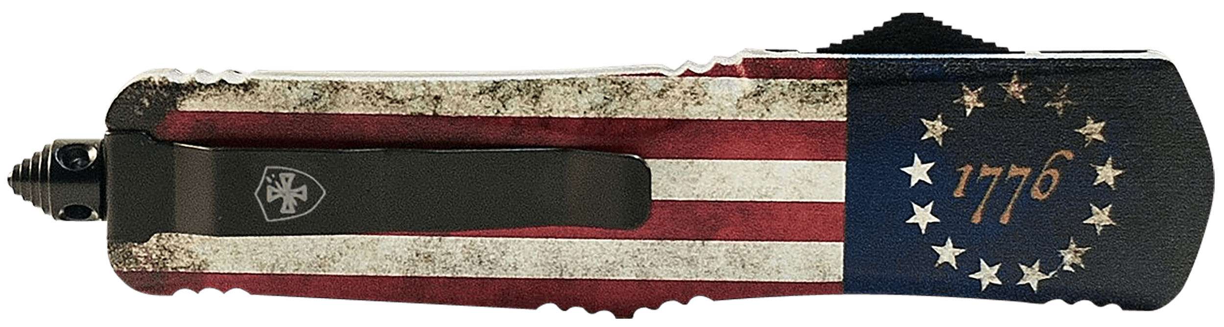 Templar Knife LBRF231 1776 Gen II Large 3.50" OTF Tanto Plain Black Oxide Stonewashed 440C SS Blade/5.25" Betsy Ross Flag Aluminum Handle Features Glass Breaker Includes Pocket Clip/Sheath