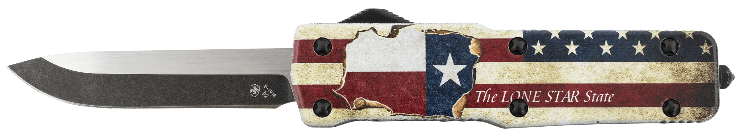 Templar Knife SZTX321 Premium Weighted Small 3" OTF Drop Point Plain Black Oxide Stonewashed Powdered D2 Steel Blade/4.50" Red/White/Blue w/"The LONE STAR State" Aluminum Zinc Alloy Handle