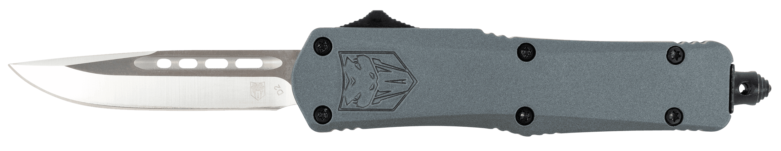 CobraTec Knives SGYFS3DNS FS-3  Small 2.75" OTF Plain D2 Steel Blade/Gray Aluminum Handle Features Glass Breaker Includes Pocket Clip