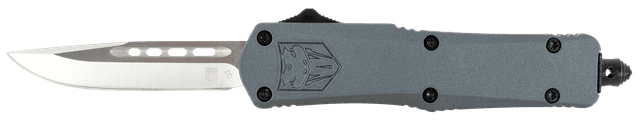 CobraTec Knives SGYFS3DNS FS-3 Small 2.75" OTF Plain D2 Steel Blade/Gray Aluminum Handle Features Glass Breaker Includes Pocket Clip