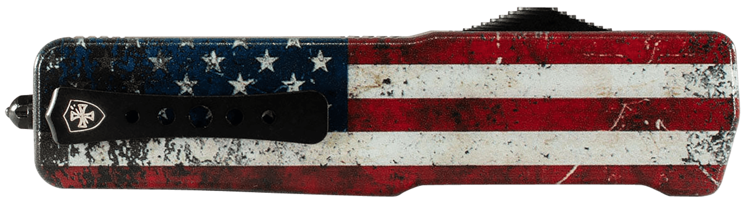Templar Knife MAUS321 Premium Lightweight Slim 3.16" OTF Plain Black Oxide Stonewashed Powdered D2 Steel Blade/4.93" US Flag Anodized Aluminum Handle