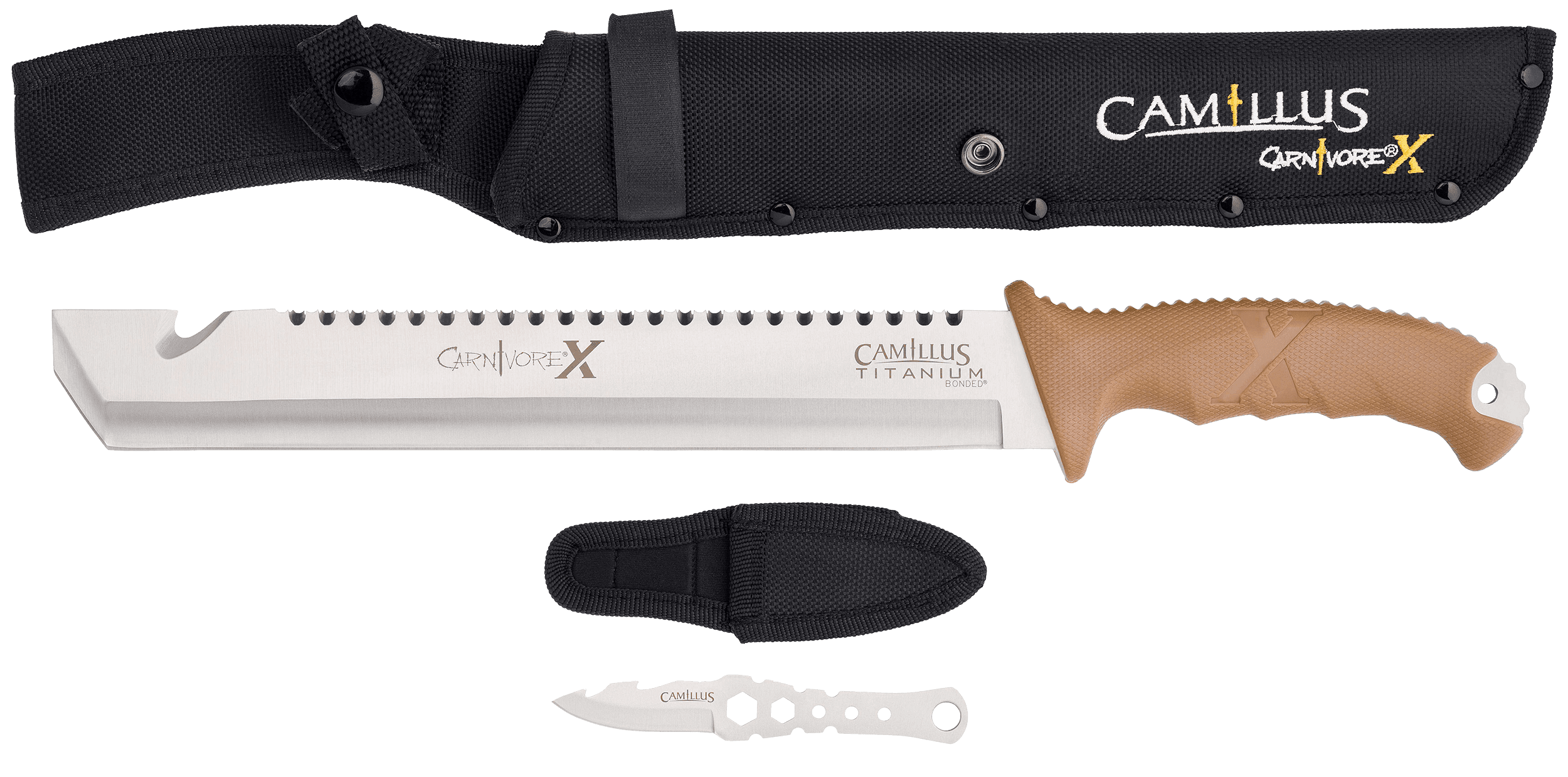 Camillus 19236-003 Carnivore  12" Silver Ti Bonded 440 SS Blade, Brown ABS Handle, 18" Long  Includes Sheath