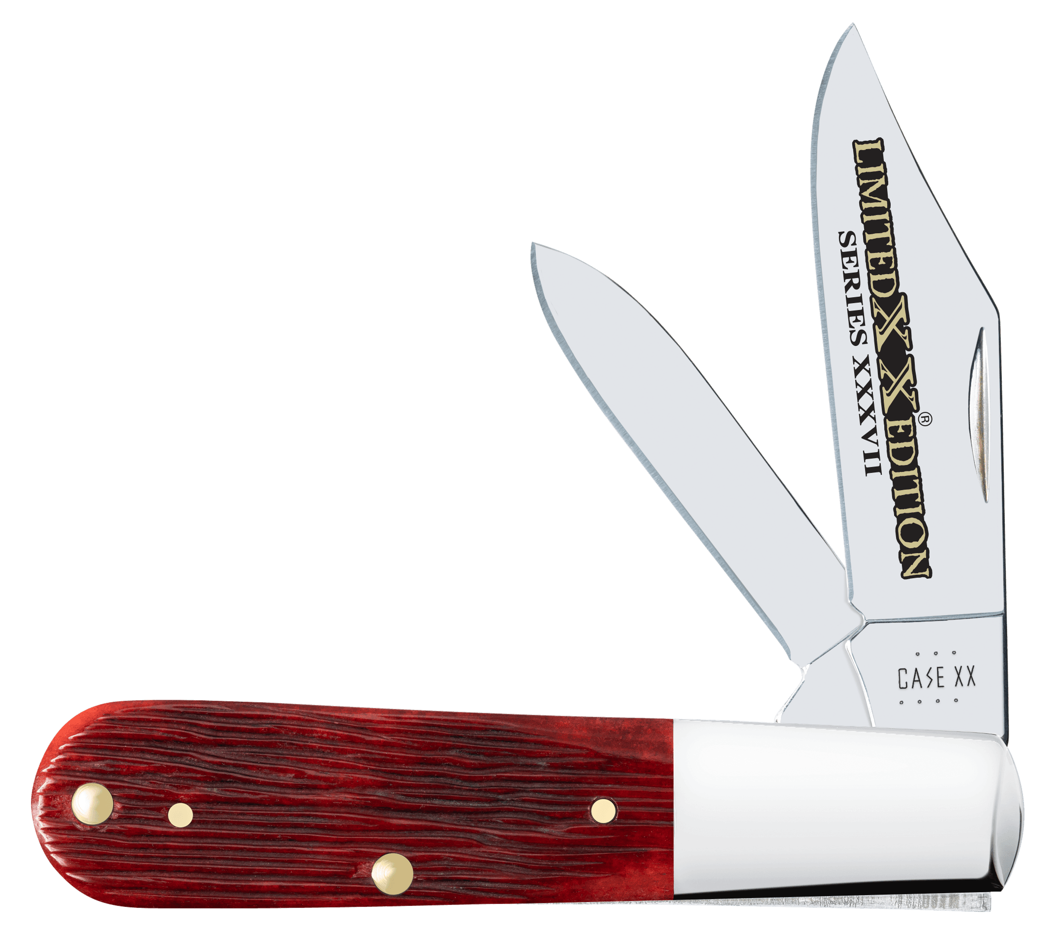 Case 12214 Limited Edition XXXVII Barlow Folding Clip Point/Pen Plain Mirror Polished w/Engraving Tru-Sharp SS Blade/Old Red Barnboard Jig/SS Stag Bone/Nickle Handle