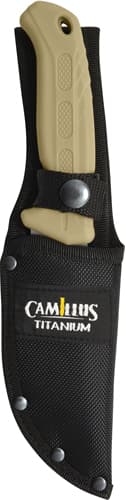Camillus 19156 Roto  4" Fixed Drop Point/Gut Hook Plain Satin 420 Steel Titanium Bonded Blade, Tan PP/TPR Handle