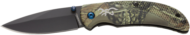 Browning 3220344 Prism 3 EDC Folding 2.38" Plain Black Oxide 7Cr17MoV SS Blade, Camo w/Brass Accents & Logo Anodized Aluminum Handle, Includes Pocket Clip