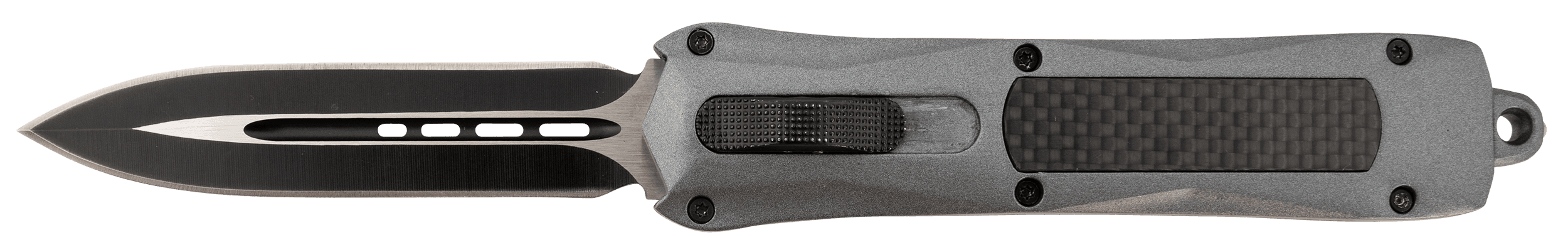 Steel River Knives A163BD Spartan  3.50" OTF Dagger Plain Black/Silver 440C SS Blade/ Gray w/Carbon Fiber Inlay Aluminum Zinc Alloy Handle