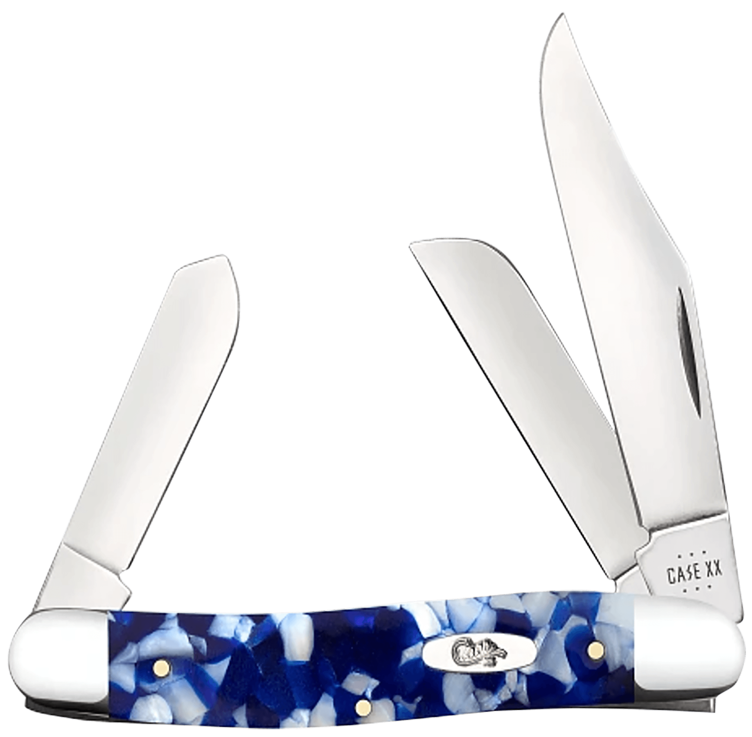 Case 50725 Mini Trapper  Folding Clip Point/Spey Plain Mirror Polished Tru-Sharp SS Blade/ Blue Crackle Kirinite Handle