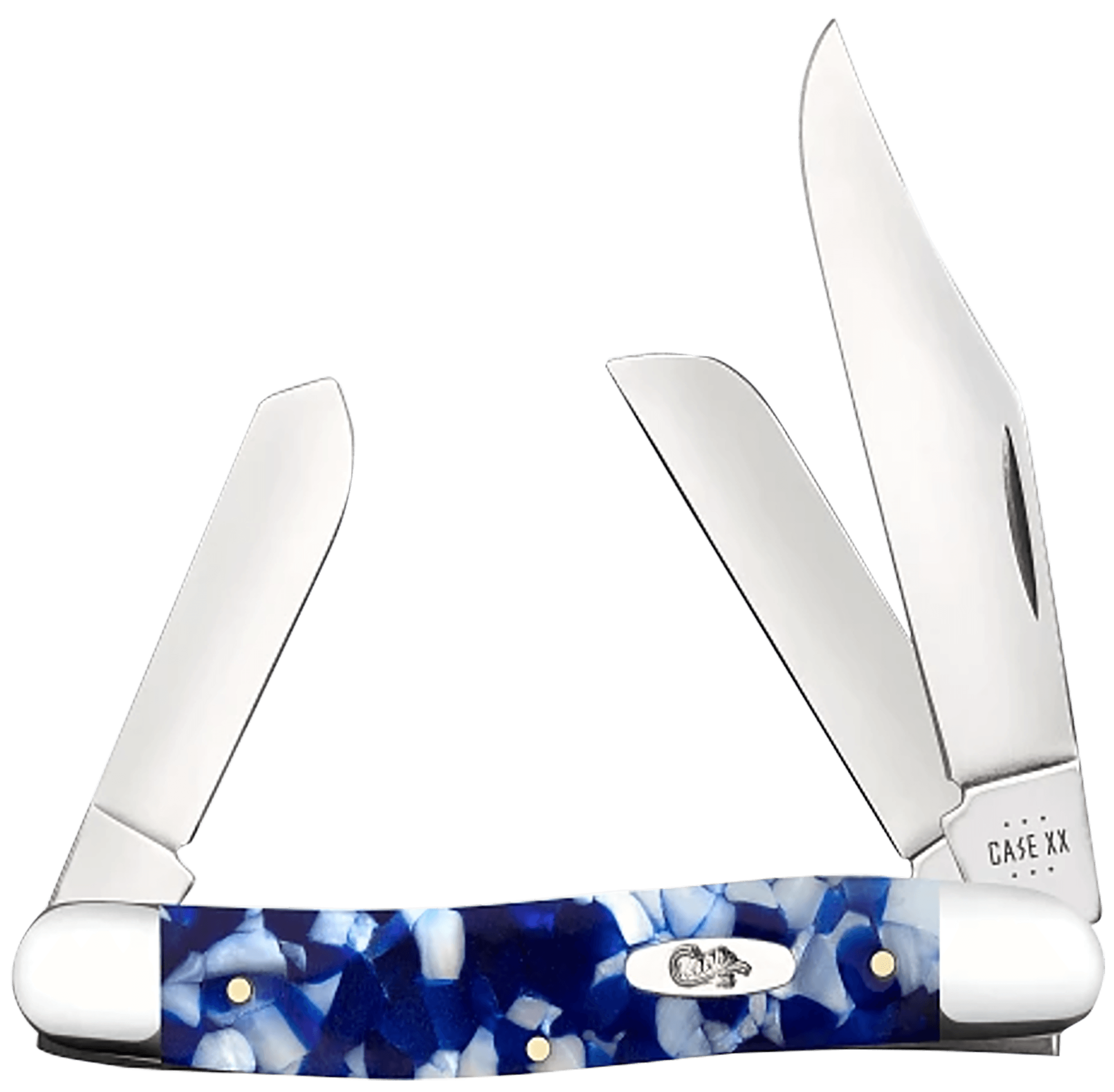 Case 50720 Trapper  Folding Clip Point/Spey Plain Mirror Polished Tru-Sharp SS Blade/ Blue Crackle Kirinite Handle