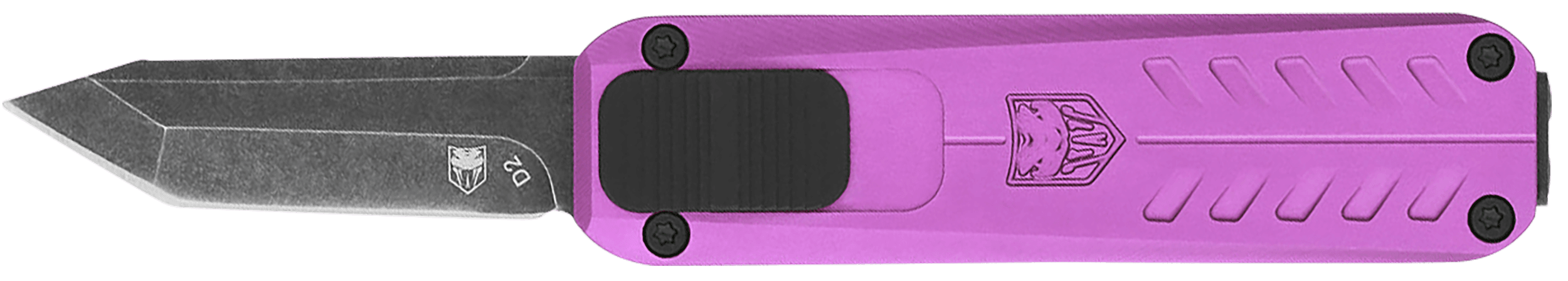 CobraTec Knives CALI929TBPURTNS California 929TB 1.75" OTF Tanto Plain Stonewashed D2 Steel Blade/ Purple Anodized Aluminum Handle Includes Pocket Clip/Pouch