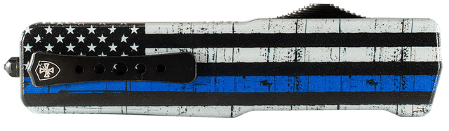 Templar Knife LABTB52 Premium Lightweight Large 3.50" OTF Tanto Part Serrated Black Oxide Stonewashed Powdered D2 Steel Blade 5.25" Black & White w/Blue Line Anodized Aluminum Handle