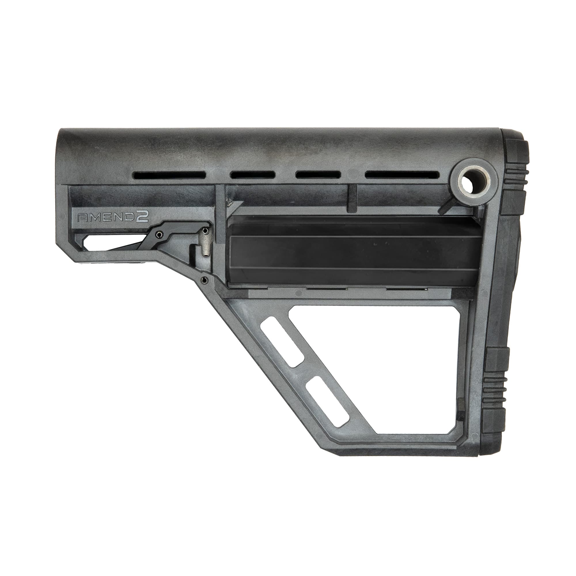 Amend2 AmsBatt Carb Stk Mil-Spec Cbn Ar-15 M-Lok Battery Storage Gray