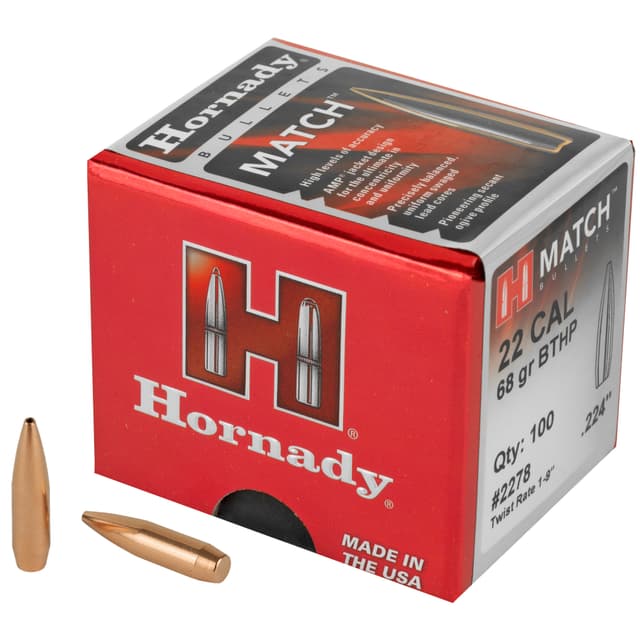 Hornady Match Bullets .22 cal .224" 68 gr BTHP MATCH 100/ct