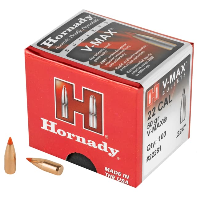 Hornady V-MAX Bullets .22 cal .224" 50 gr V-MAXBT 100/ct