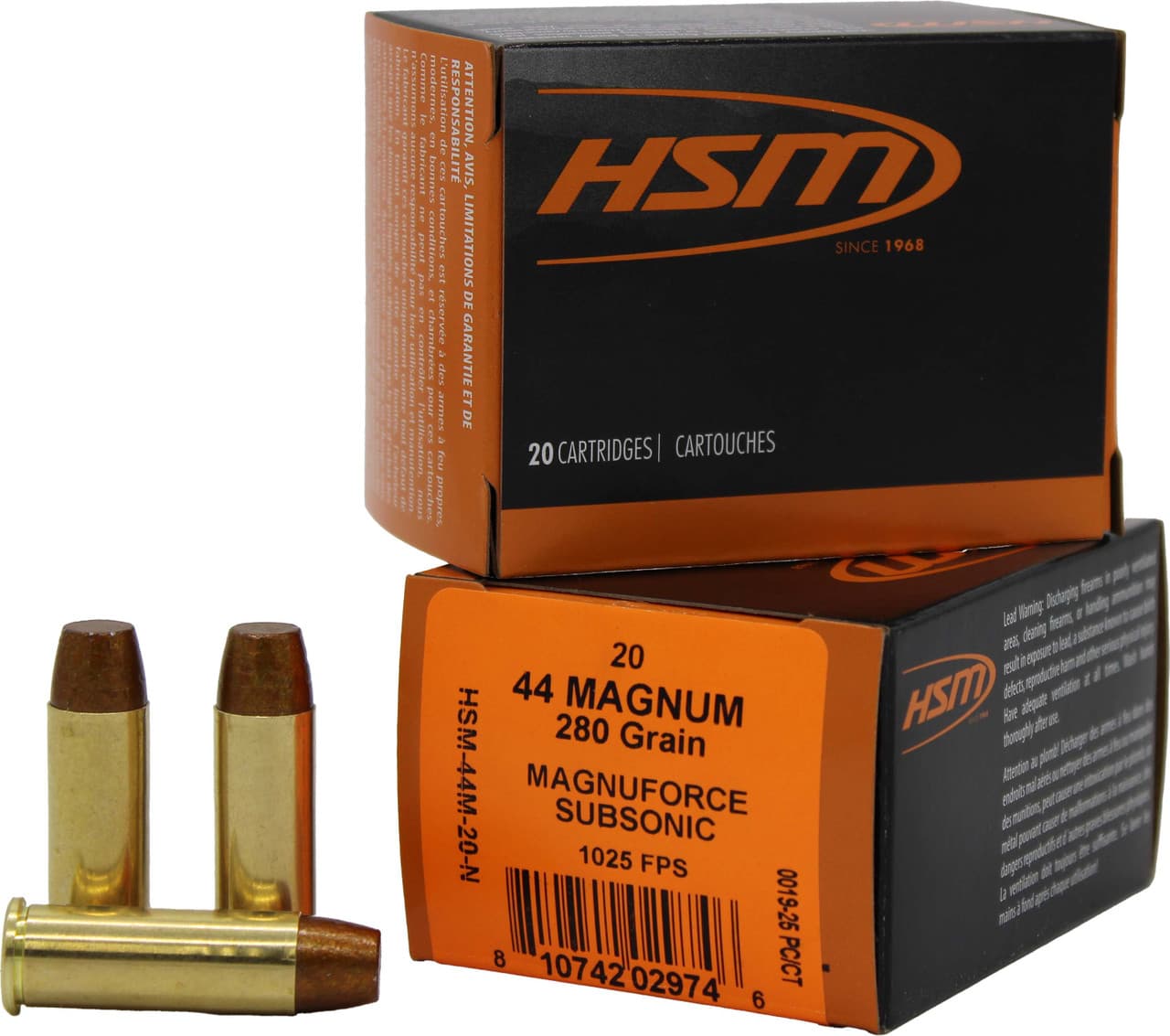 Hsm Subsonic, 44 Magnum, HiTek Hard Cast Flat Nose, 280 Grain, 20 Rounds