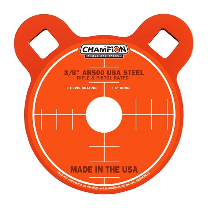 Champion Targets 44902 Center Mass Gong 4" Rifle Gray AR500 Steel Gong 0.38" Thick Hanging