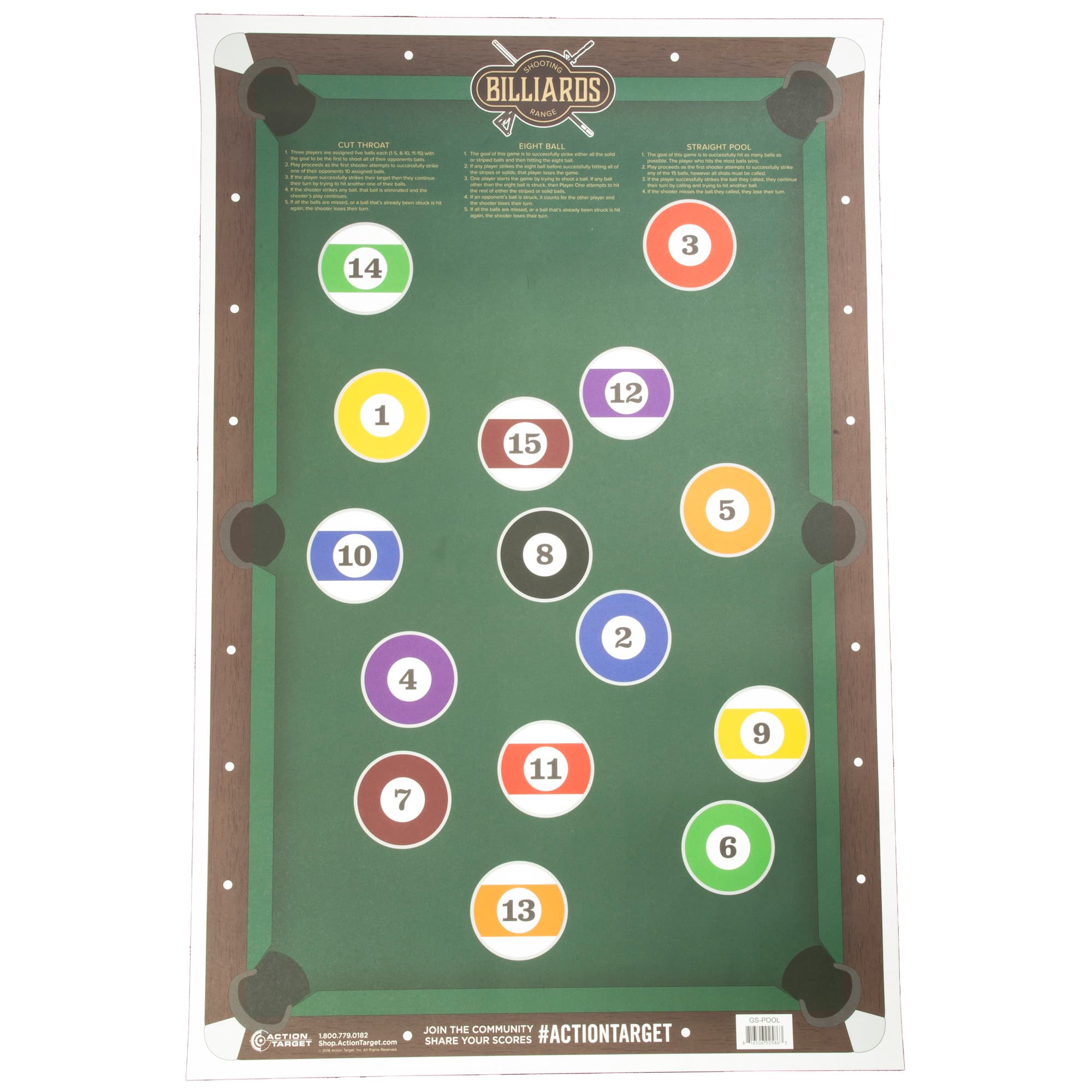 Action Target GSPOOL100 Entertainment  Pool Table Paper Hanging 23" x 35" Multi-Color 100 Per Box