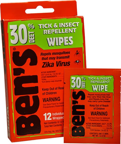 Ben's 00067085 30  Odorless Scent Wipes Repels Ticks & Biting Insects 12