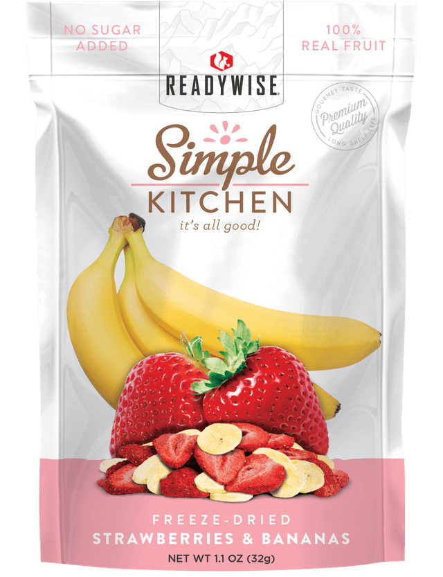 ReadyWise SK05009 Simple Kitchen Freeze Dried Fruit Strawberry & Bananas 1 Serving Pouch 6 Per Case