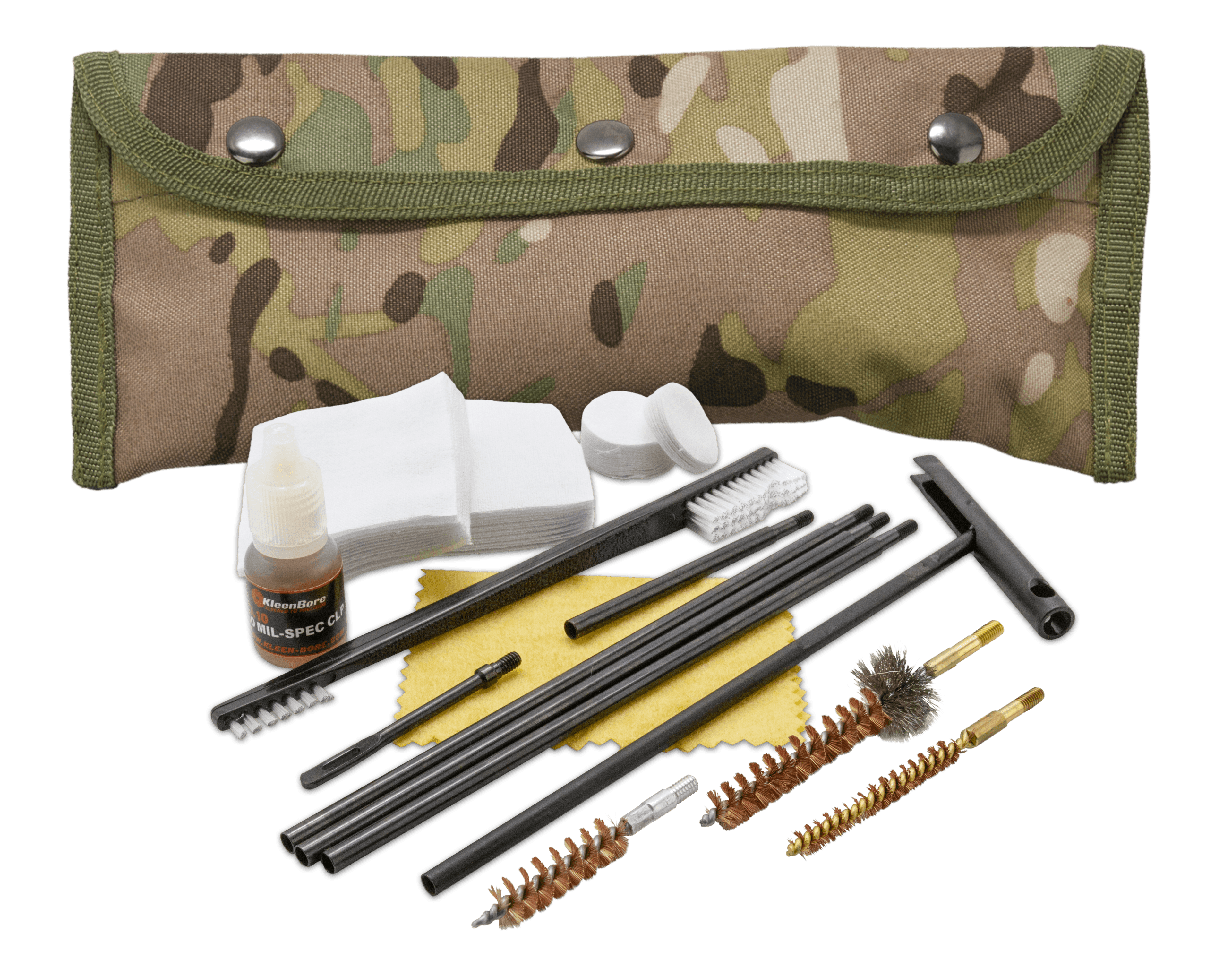 KleenBore POU303MC Modular Cleaning Kit Multi-Caliber Handgun/Rifle Bronze/Nylon Bristles Nylon Multi-Cam Case
