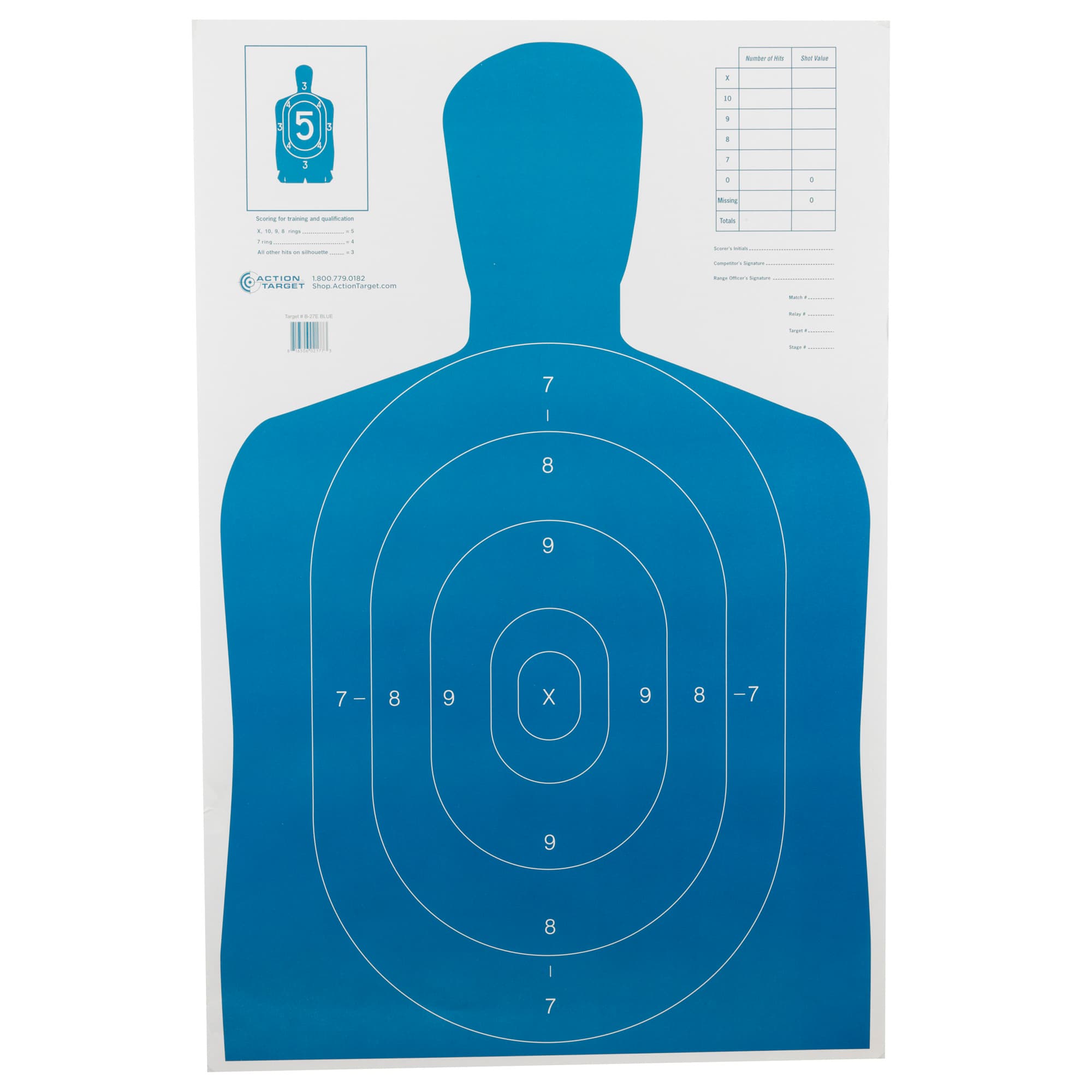 Action Target B27EBLUE100 Qualification Economy Silhouette Paper Hanging 23" x 35" Blue/White 100 Per Box