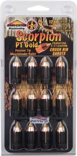 Harvester Muzzleloading Scorpion PT Gold Premium Polymer Tip Muzzleloader Bullets 50 Cal. Sabot 300 gr .451" Polymer Tip Bullet 12/pk