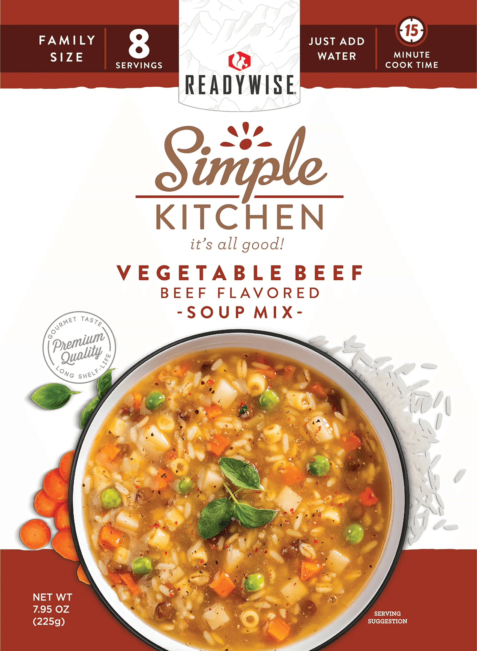 ReadyWise RWSK05067 Simple Kitchen Vegetable Beef Soup 8 Servings Per Pouch, 6 Per Case