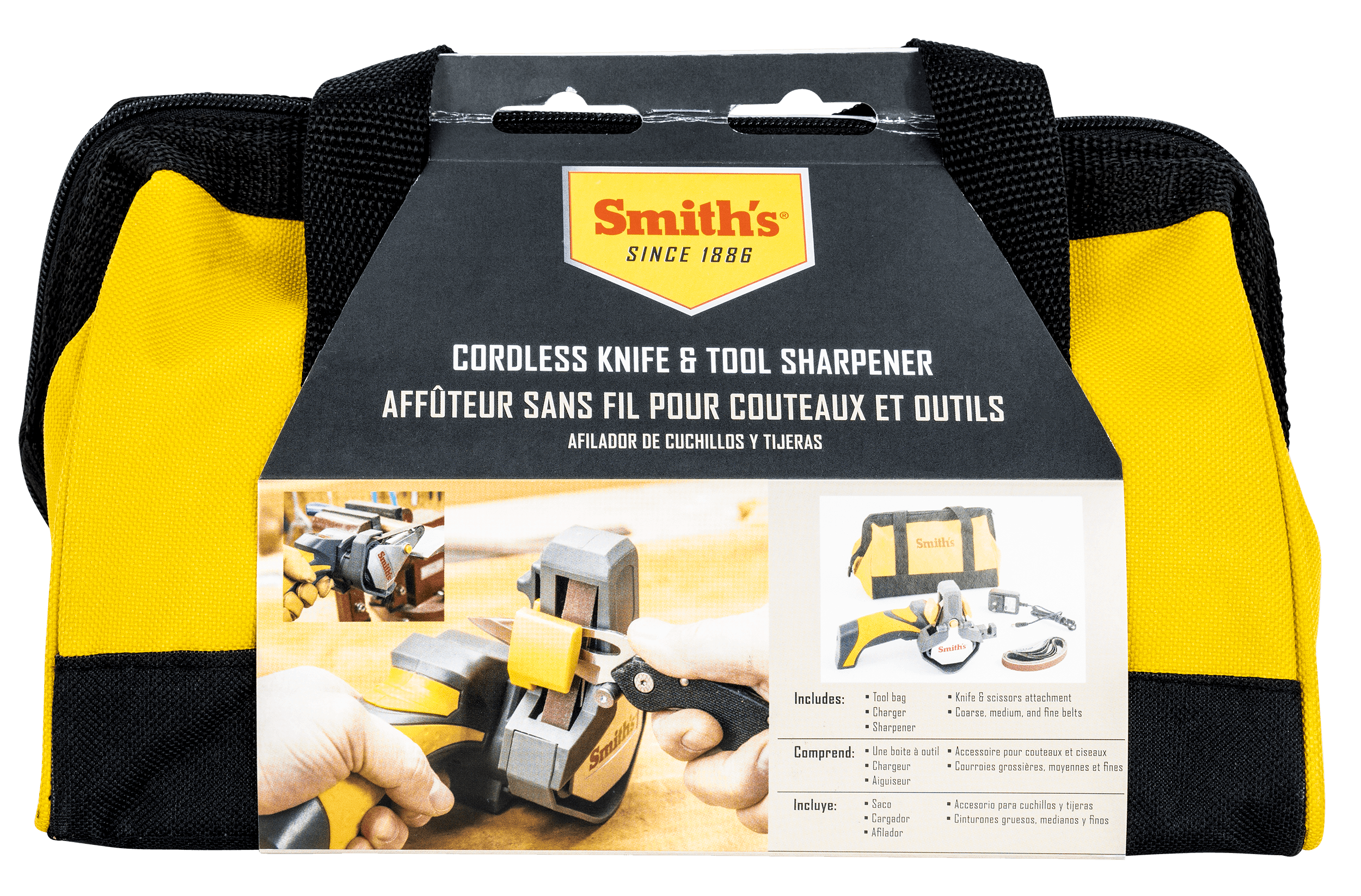 Smiths Products 50969 Knife & Tool Sharpener Cordless Hand Held Fine/Medium/Coarse Ceramic Sharpener Gray/Yellow