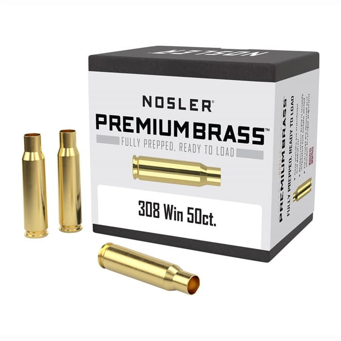 Nosler Unprimed Brass Rifle Cartridge Cases 50 Per Box .308 Win