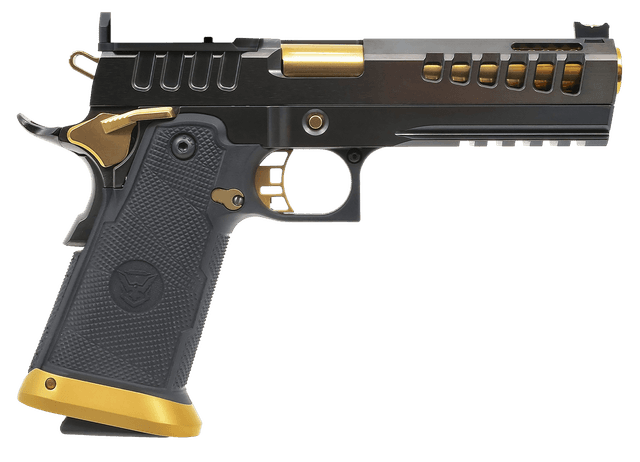 Watchtower Firearms DEMOLITIA9MM5ELITE Demolitia Elite 9x19 20rd 5" Gold Plated PVD Ported Barrel Graphite PVD Optic Cut/Serrated Graphite PVD Black Textured Grip