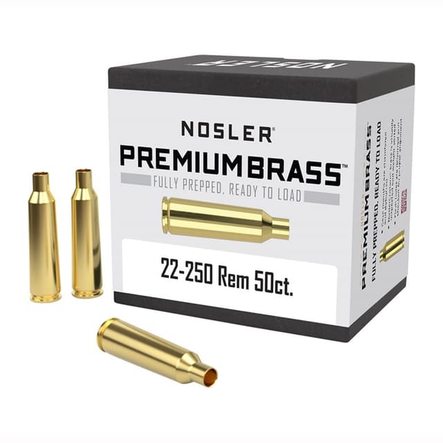 Nosler Unprimed Brass Rifle Cartridge Cases 50 Per Box .22-250 Rem