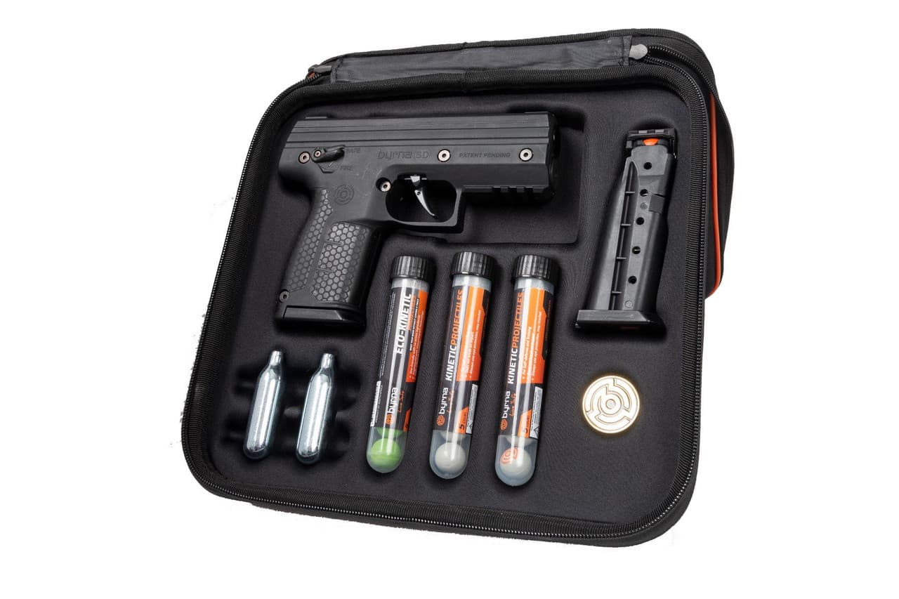 Byrna Technologies SK68300BLKKINETIC SD Kinetic Kit CO2 .68 Cal 5rd, Black Polymer, Rubber Honeycomb Grip, C02 & 15 Projectiles Included