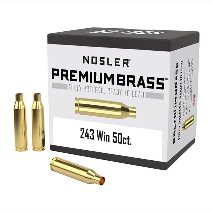 Nosler Unprimed Brass Rifle Cartridge Cases 50 Per Box .243 Win