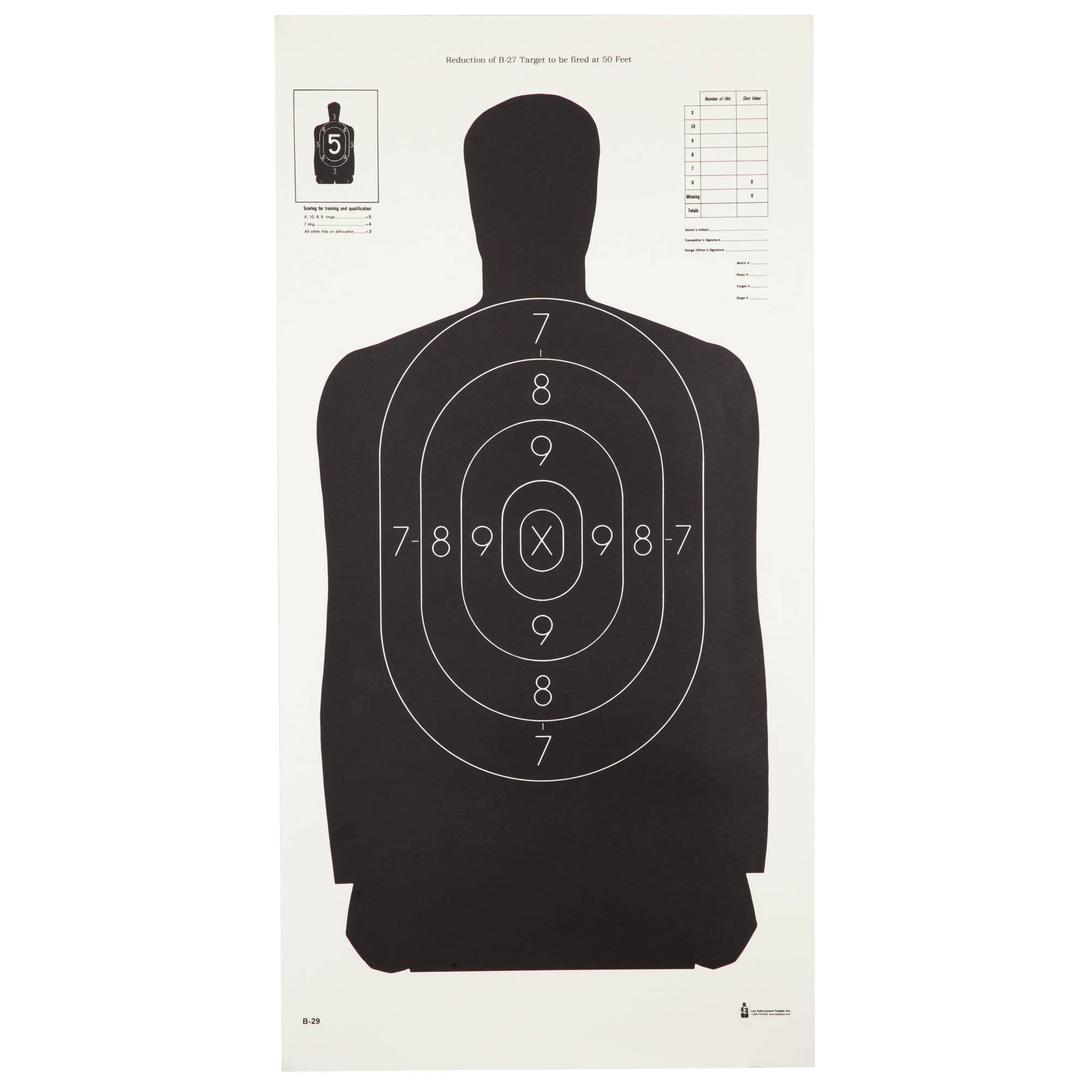 Action Target S29100 Qualification  Silhouette Heavy Paper Hanging 11.50" x 22" Black/White 100 Per Box