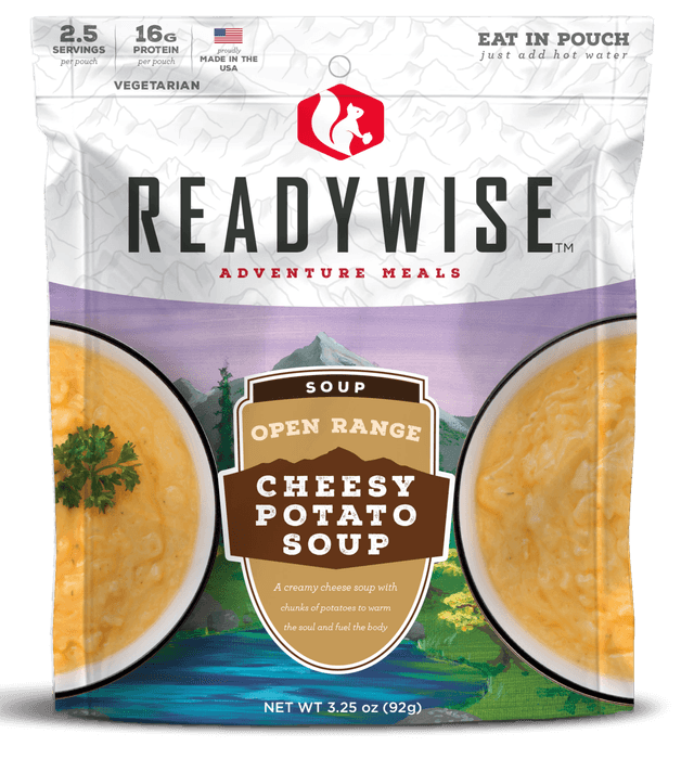 ReadyWise RW05010 Outdoor Food Kit Open Range Cheesy Potato Soup 2.5 Servings In A Resealable Pouch, 6 Per Case