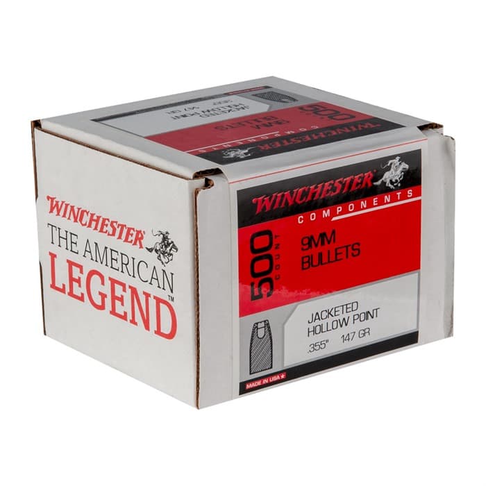 Winchester Ammo WB9JHP147D Centerfire Handgun Reloading 9mm 147gr Jacketed Hollow Point 500 Per Box/4 Case