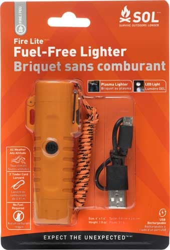 Survive Outdoors Longer Fire Lite Fuel Free Lighter Orange Includes USB Cable / Lanyard