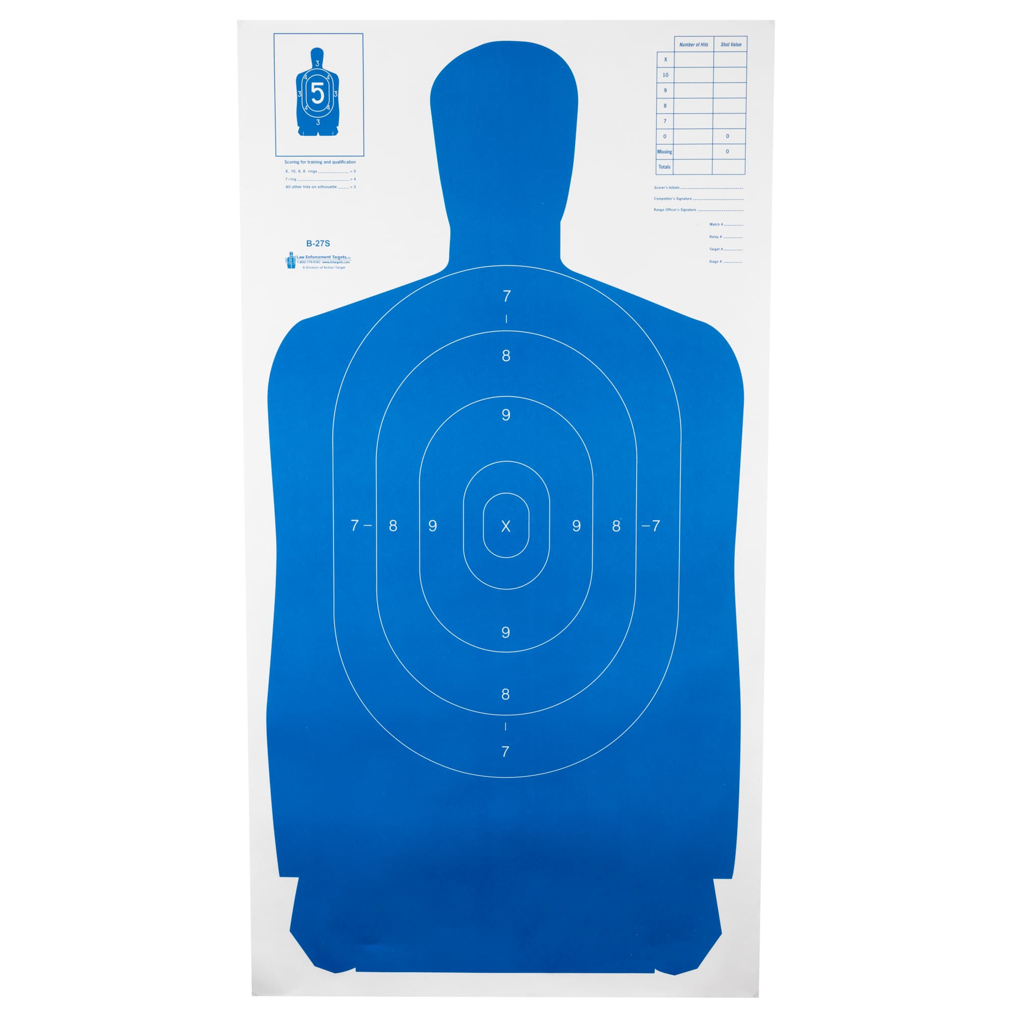 Action Target B27SBLUE100 Qualification Standard Silhouette Paper Hanging 24" x 45" Blue/White 100 Per Box