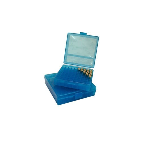 MTM Case-Gard P-100 Clear Blue Ammo Box 100rd Multi-Caliber