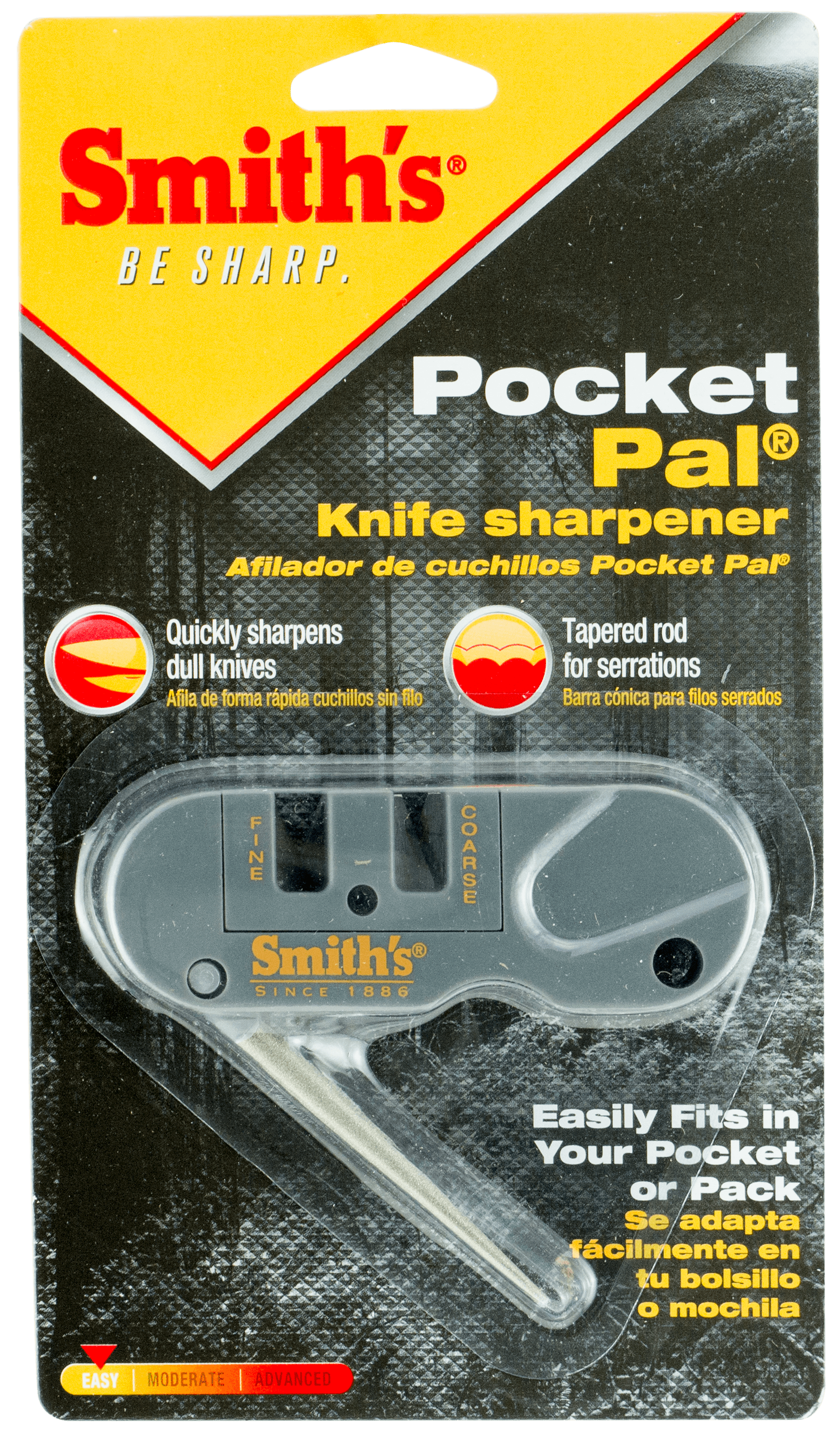 Smiths Products PP1 Pocket Pal Knife Sharpener Hand Held Fine, Medium, Coarse Carbide, Ceramic, Diamond Sharpener Plastic Handle Gray