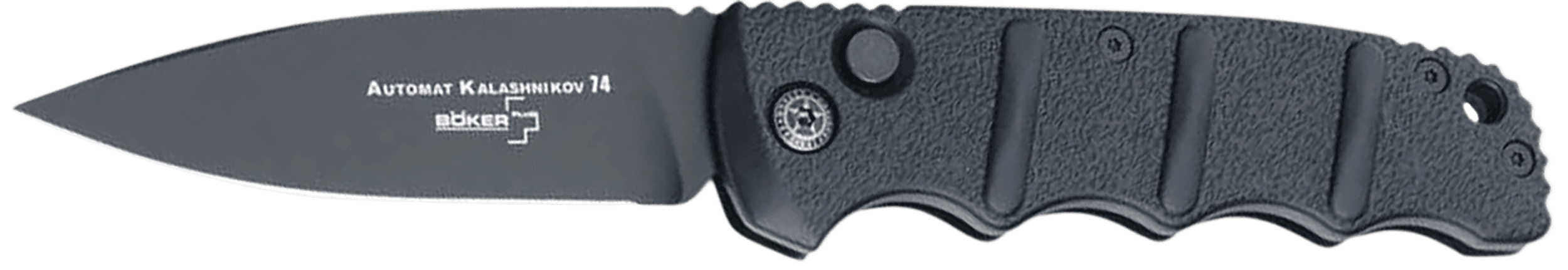 Boker 01KALS99  Kalashnikov Pocket 3.35" Plain D2 Steel Blade Black Aluminum Handle
