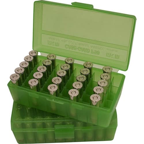 FLIP TOP PISTOL AMMO BOX 40S&W-45ACP 50 ROUND TRNSLSNT GREEN