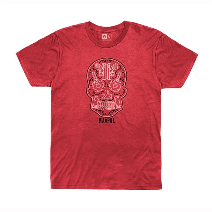 SUGAR SKULL BLEND T-SHIRT MD RED HEATHER