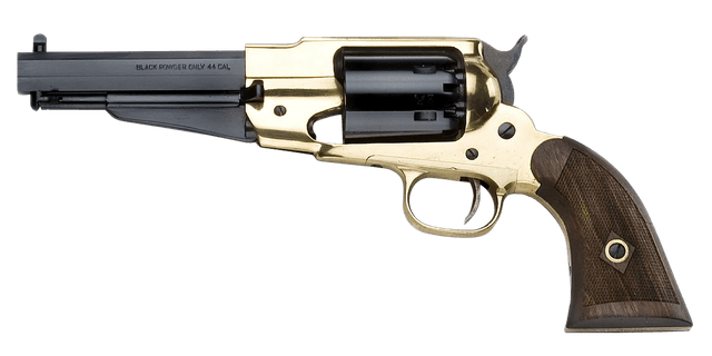 Pietta PF58BR44512 1858 Remington Brass Sheriff 44 Cal 6rd 5.50" Blued Octagonal Steel Barrel & Cylinder, Brass Frame, Checkered Walnut Grip